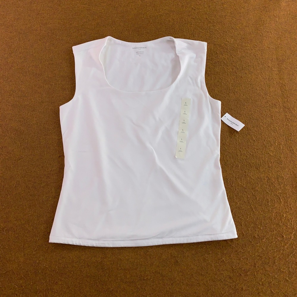 Banana Republic Women Large White Soft Stretch Scoop Neck Sleeveless Top NWT